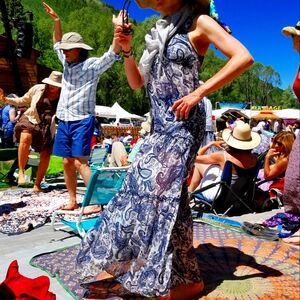 Paisley Blue Shear Tiered Boho Hippie Festival Dress